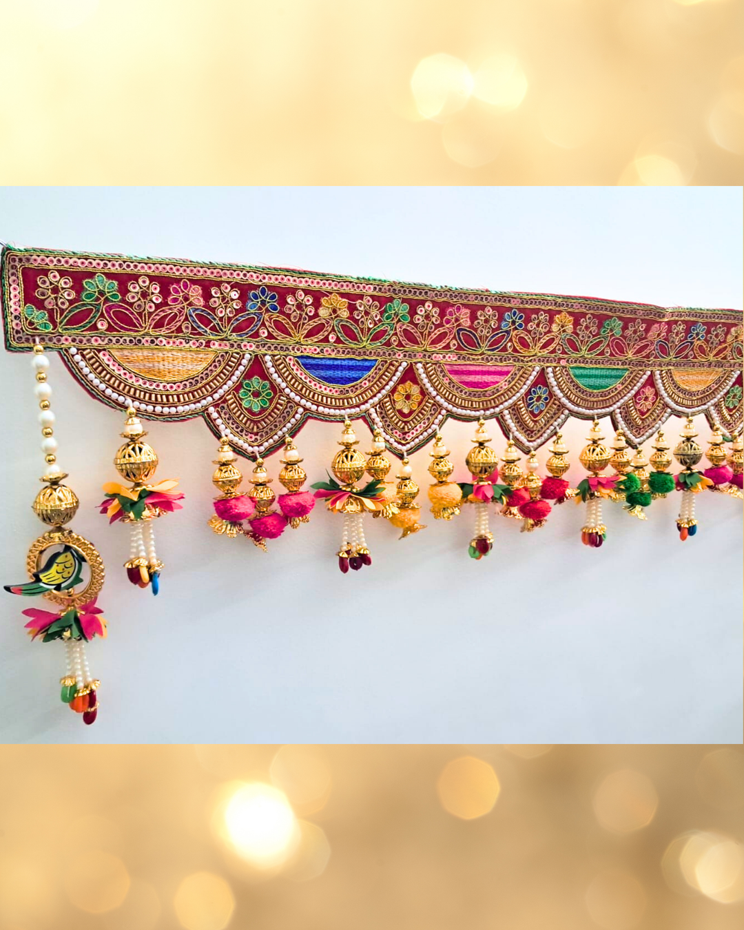 Embroidered Multicolor Fabric Toran with Beaded Tassels (Door Hanging D√©cor)