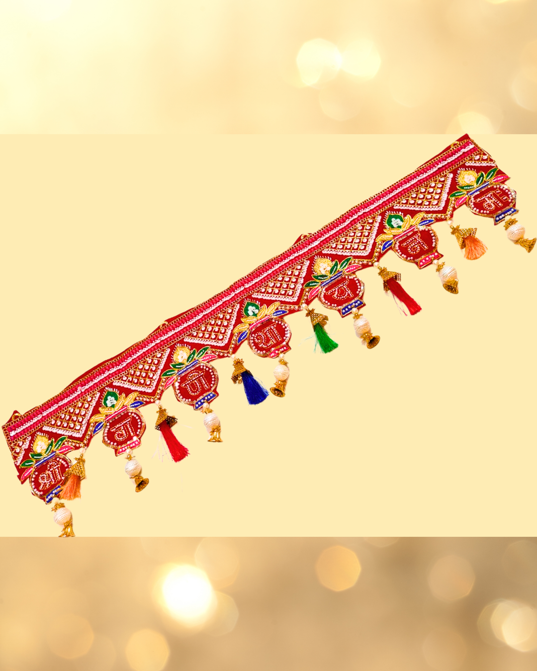 Embroidered ‚ÄúShree Ganeshaya Namah‚Äù Toran with Kalash Motifs (Door Hanging D√©cor)