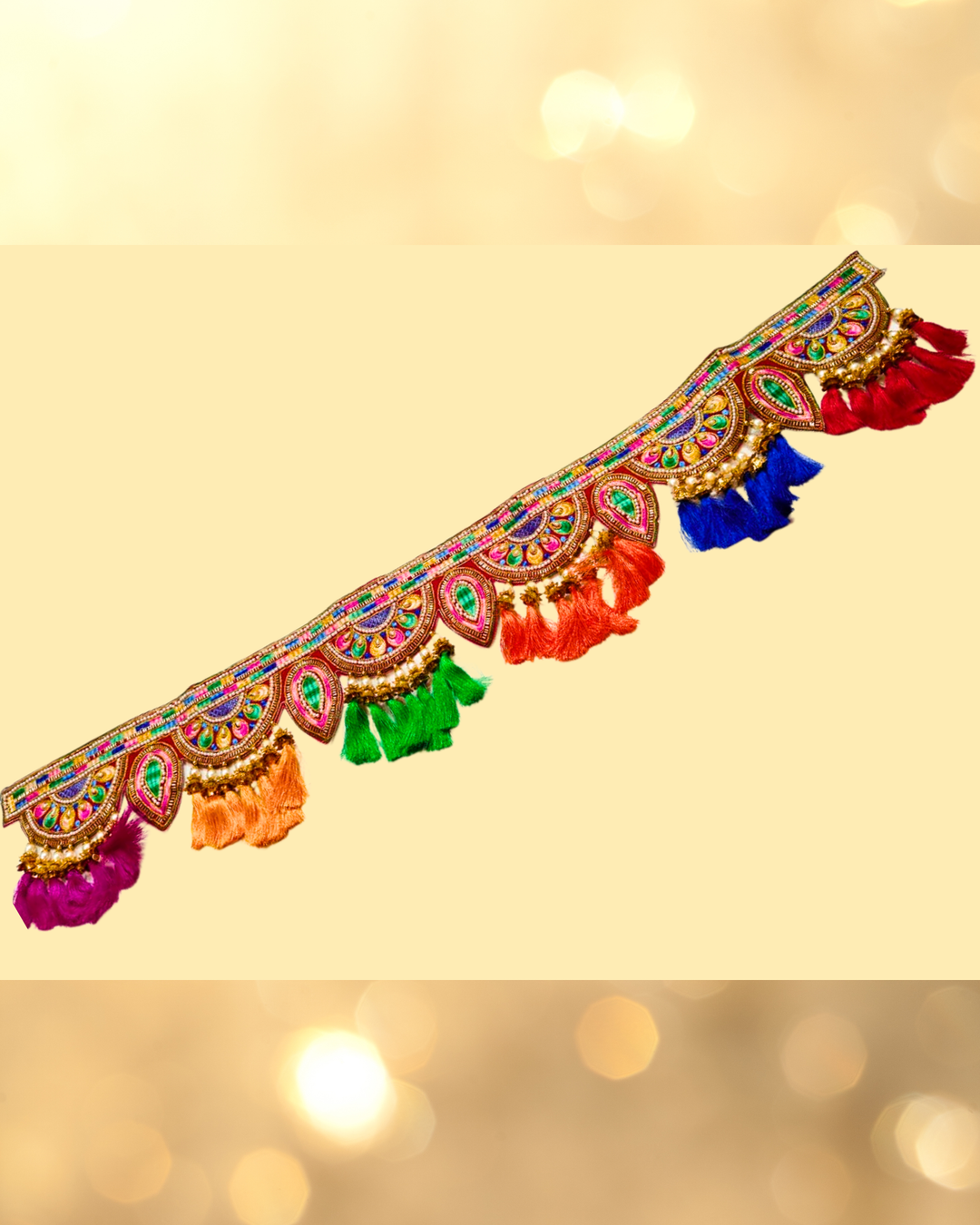 Multicolor Embroidered Toran with Beads and Thread Tassels (Door Hanging D√©cor)