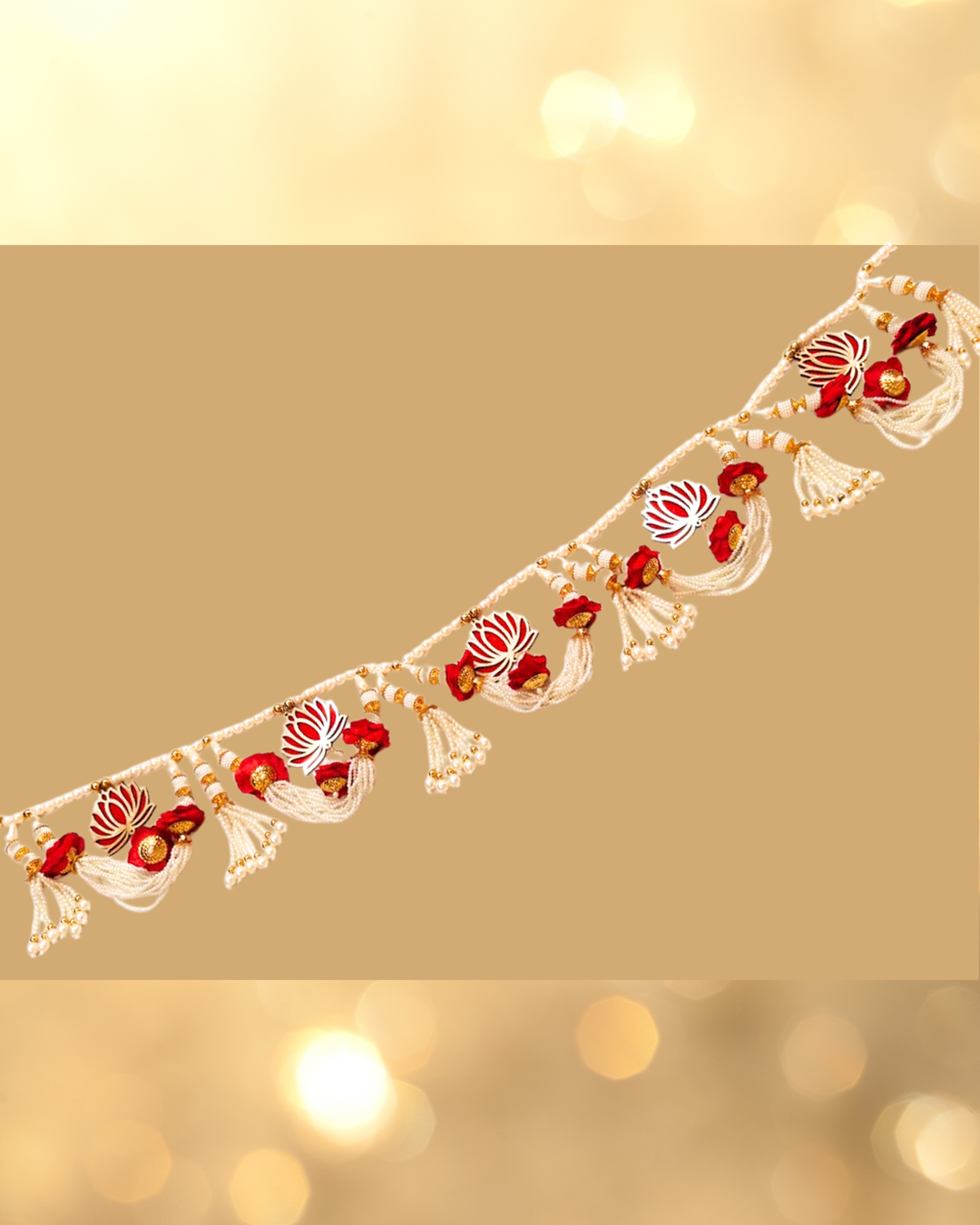 Lotus Toran with Ivoryand Gold Beads (Door Hanging D√©cor)