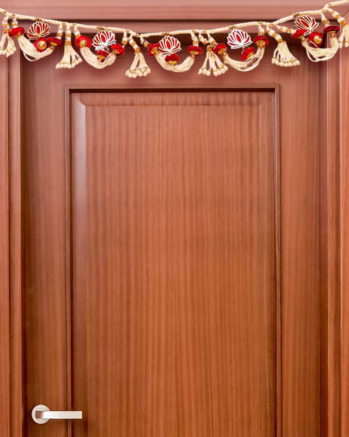 Lotus Toran with Ivoryand Gold Beads (Door Hanging D√©cor)