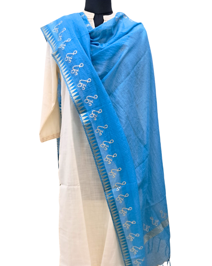 Dupatta: Kota Plain with Gold Border and Om Print
