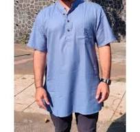 Kurta Short for Men in Matka Cotton - Blue