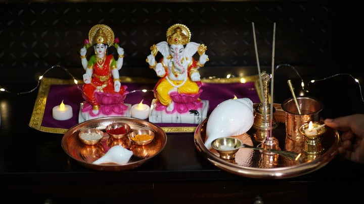 Copper Puja Thali Set with Essentials (Set Of 10)