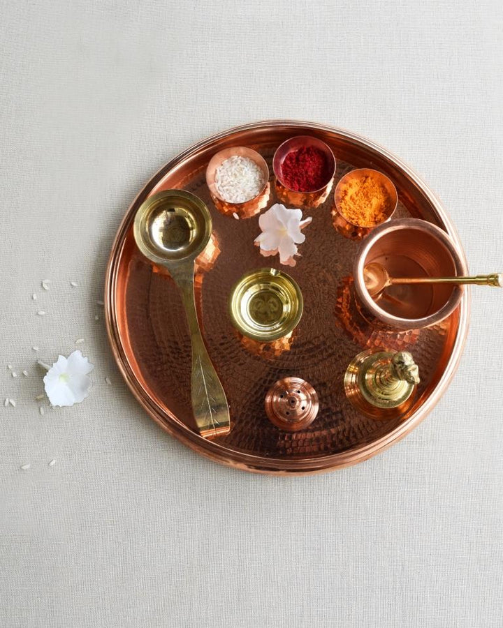 Copper Puja Thali Set with Essentials (Set Of 10)