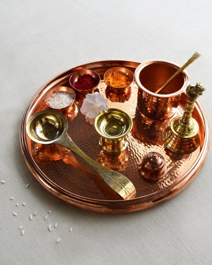 Copper Puja Thali Set with Essentials (Set Of 10)