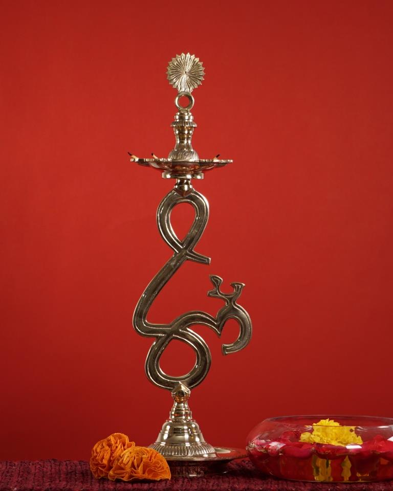 Brass Om Lamp - Traditional Diya Stand (Available in 4 Sizes)