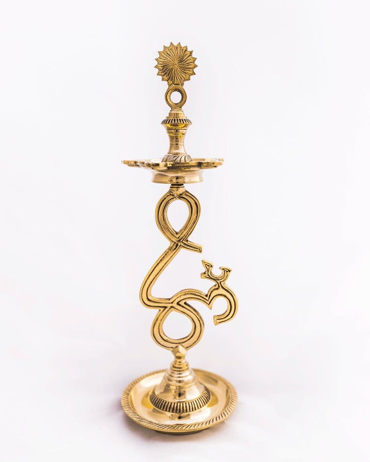 Brass Om Lamp - Traditional Diya Stand (Available in 4 Sizes)