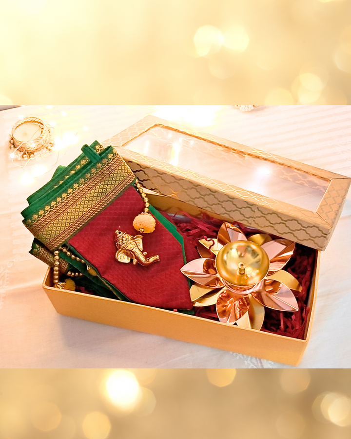 Aarambh Gift Box ‚Äì 5" Lotus Metal Diya with Khun Toran