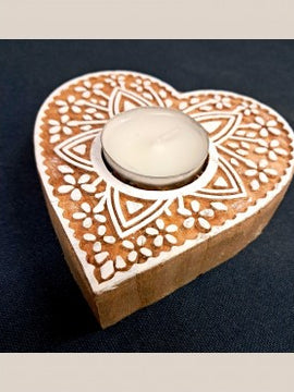 Heart Hand Carved Blocks Tea Light Holders
