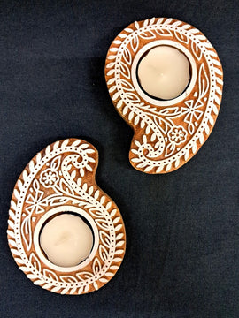 Paisley Hand Carved Blocks Tea Light Holders