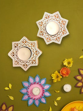 Star Hand Carved Blocks Tea Light Holders
