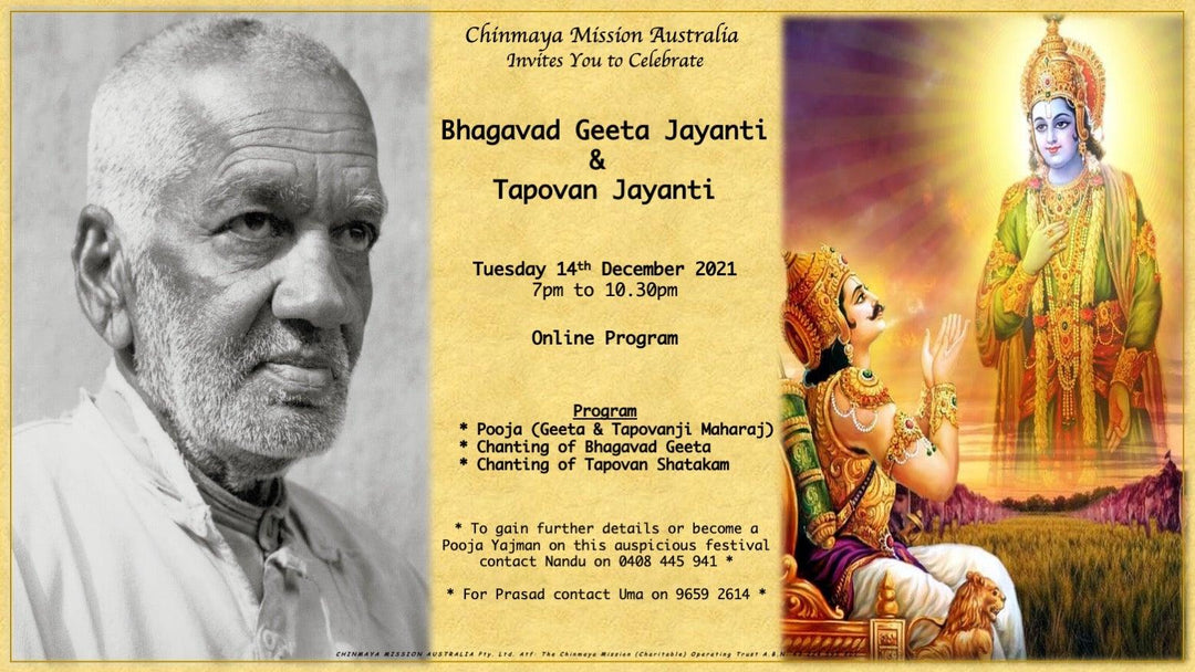 Bhagavad Geeta Jayanti and Tapovan Jayanti (Online) - Chinmaya Mission Australia